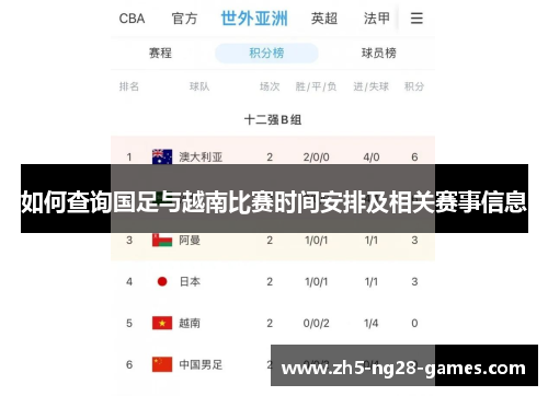 如何查询国足与越南比赛时间安排及相关赛事信息